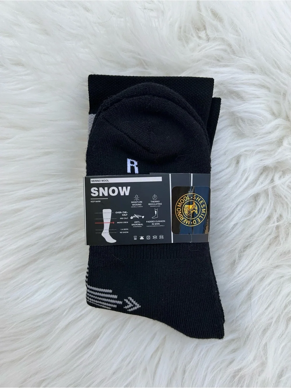 She Smiled Black Merino Wool Socks - Men's Casual Crew Size Large NWT